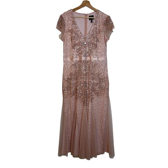 Adrianna Papell  Beaded Sequined Gown Size 16 Wedding Romantic Special Occasions - Picture 3 of 16